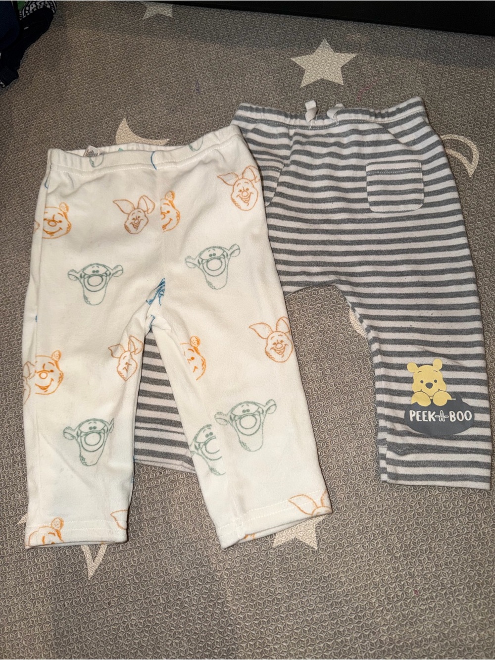 Baby Pants Duo - Tigger/Tigger Face Print & Gray Stripe Peek-a-Boo